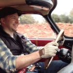 Adam Martin - Adam Driving a Classic Car During His Wedding Getaway