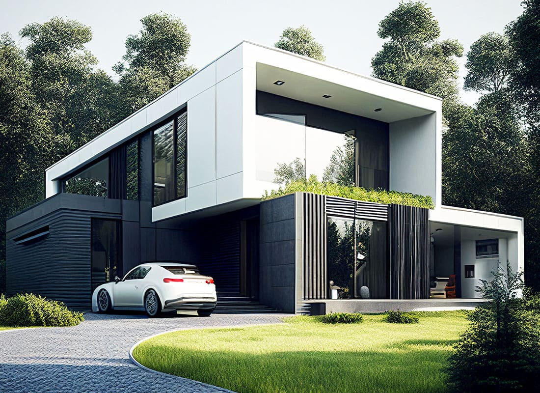 Personal Insurance - Large Modern Home With a Luxury Car Outside